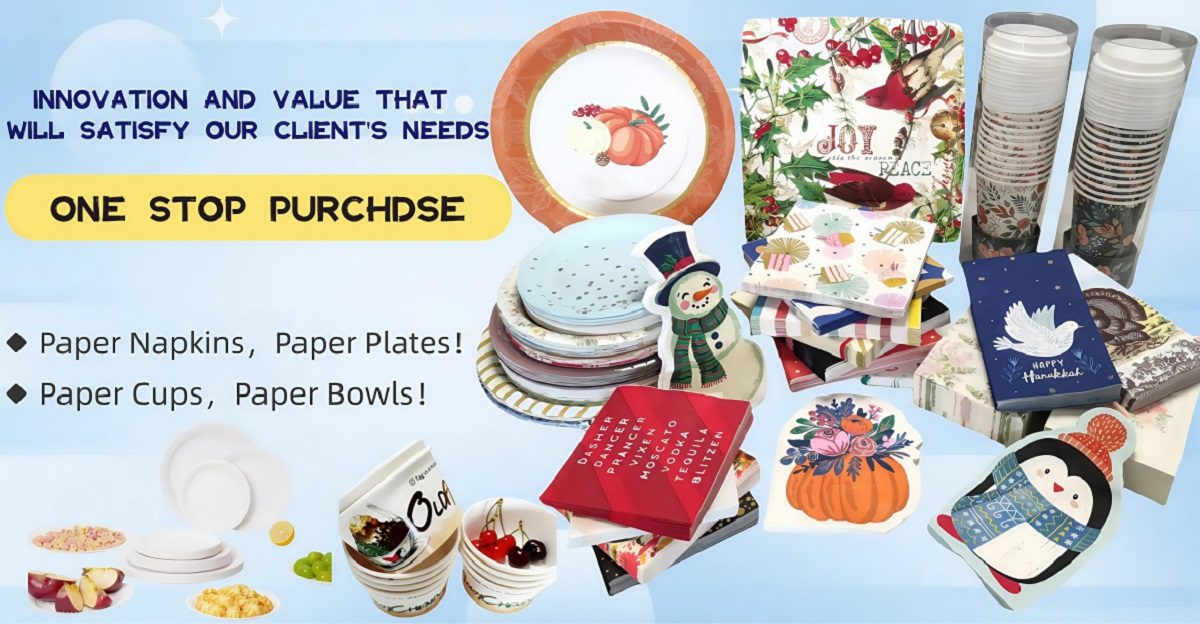 Printed paper napkins,plates,cups, bowls Manufacturer